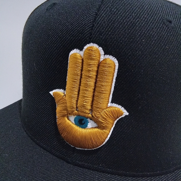 Hamsa Hand 3rd Eye 3D Embroidered Black Snapback Hat Flat Bill 6 Panel Yupoong - Picture 3 of 6